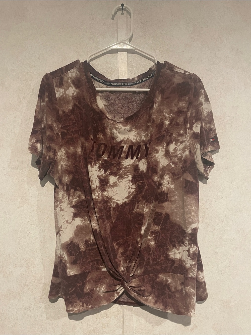 Tommy Hilfiger Brown and Cream Tie-Dye Short Sleeve Knot Tee